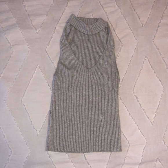 LF Tops - LF Choker Gray Knitted Shirt